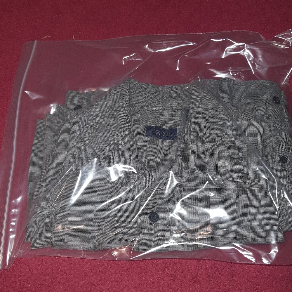 Izod Mens Long Sleeve Striped Casual Shirt Medium Med Gray - Picture 9 of 9